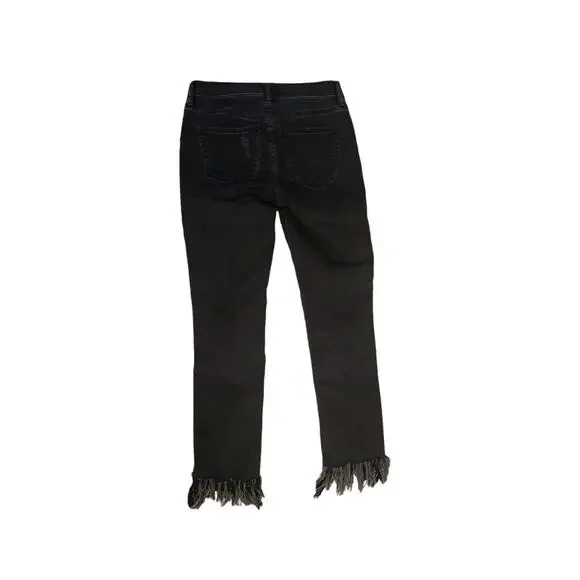 Women 26 Free People Great Heights Frayed Skinny Jeans Black Denim Pants Crop - Picture 5 of 6